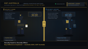 Difference between security guard and security officer in Australia — SSP Australia Melbourne guide
